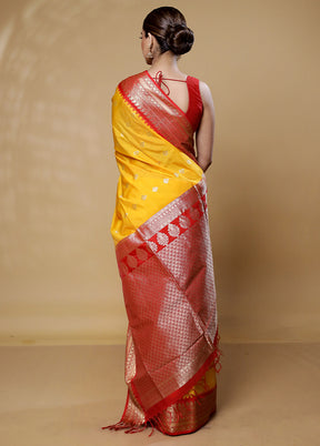 Yellow Kanjivaram Silk Saree With Blouse Piece