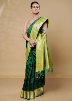 Green Kanjivaram Silk Saree With Blouse Piece