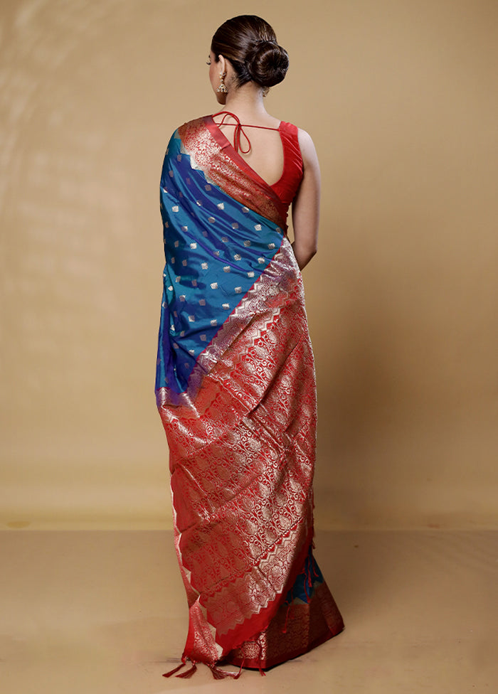 Blue Kanjivaram Silk Saree With Blouse Piece