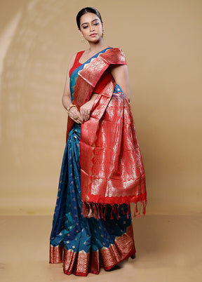 Blue Kanjivaram Silk Saree With Blouse Piece