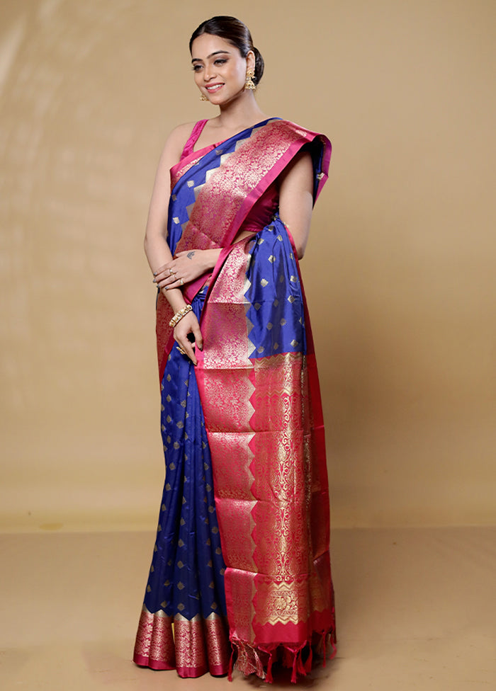 Blue Kanjivaram Silk Saree With Blouse Piece