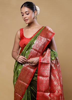 Green Kanjivaram Silk Saree With Blouse Piece