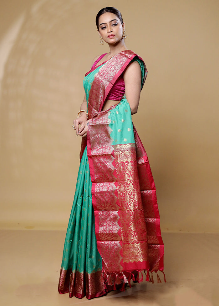 Green Kanjivaram Silk Saree With Blouse Piece