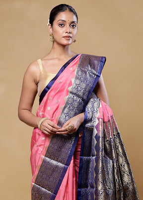 Pink Kanjivaram Silk Saree With Blouse Piece