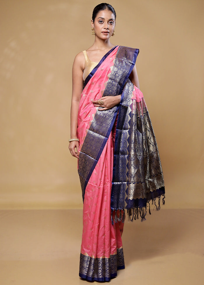 Pink Kanjivaram Silk Saree With Blouse Piece