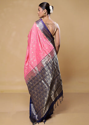 Pink Kanjivaram Silk Saree With Blouse Piece