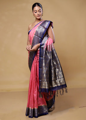 Pink Kanjivaram Silk Saree With Blouse Piece