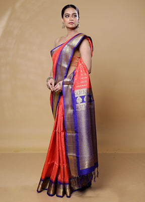 Orange Kanjivaram Silk Saree With Blouse Piece