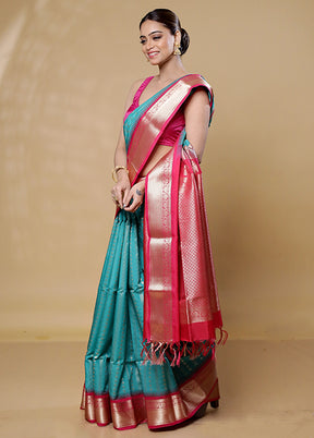 Green Kanjivaram Silk Saree With Blouse Piece