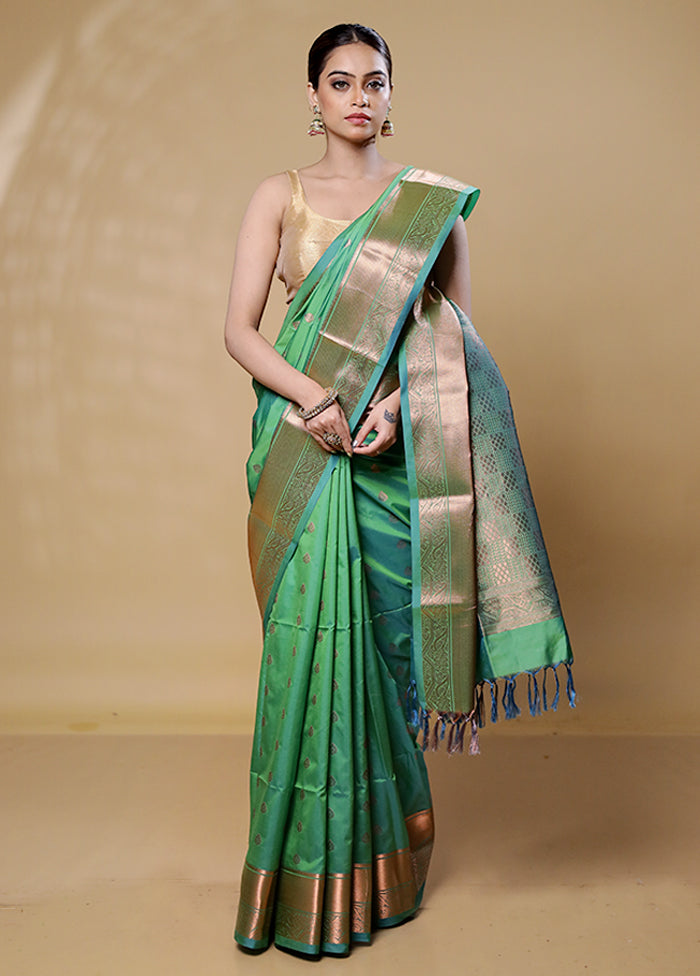 Green Kanjivaram Silk Saree With Blouse Piece