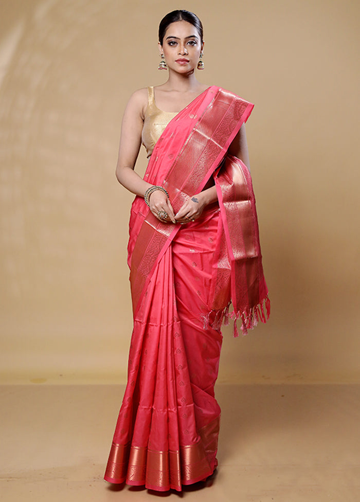 Pink Kanjivaram Silk Saree With Blouse Piece