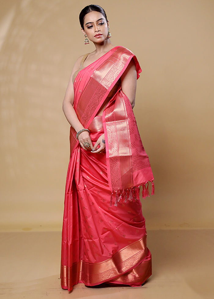 Pink Kanjivaram Silk Saree With Blouse Piece