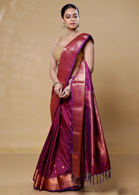 Purple Kanjivaram Silk Saree With Blouse Piece