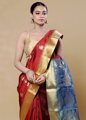 Maroon Kanjivaram Silk Saree With Blouse Piece