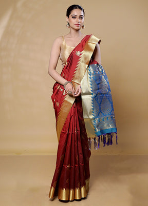 Maroon Kanjivaram Silk Saree With Blouse Piece