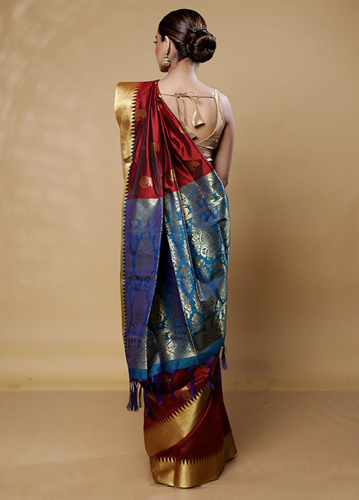 Maroon Kanjivaram Silk Saree With Blouse Piece