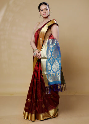 Maroon Kanjivaram Silk Saree With Blouse Piece