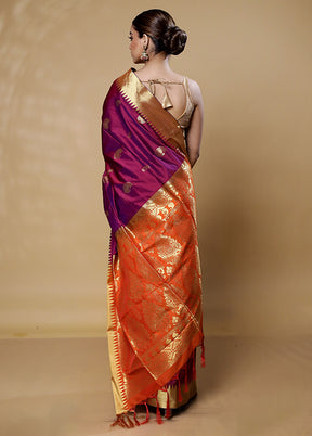 Maroon Kanjivaram Silk Saree With Blouse Piece