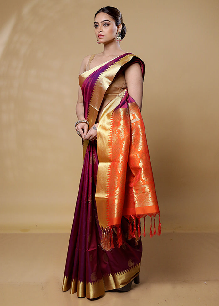 Maroon Kanjivaram Silk Saree With Blouse Piece