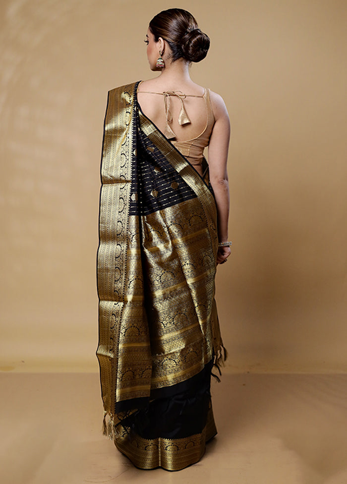 Black Kanjivaram Silk Saree With Blouse Piece