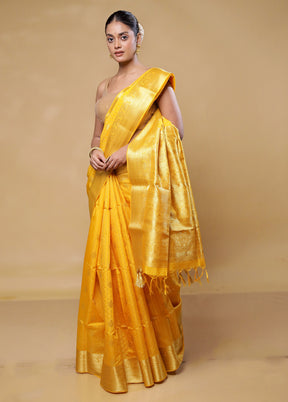 Yellow Kanjivaram Silk Saree With Blouse Piece