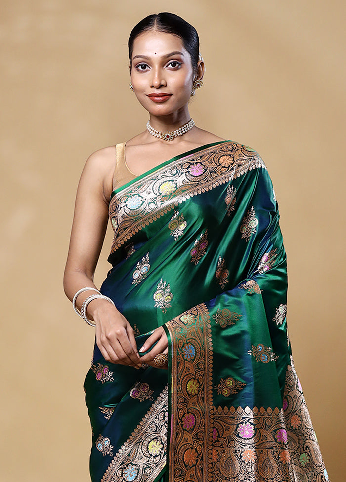 Green Banarasi Silk Saree With Blouse Piece