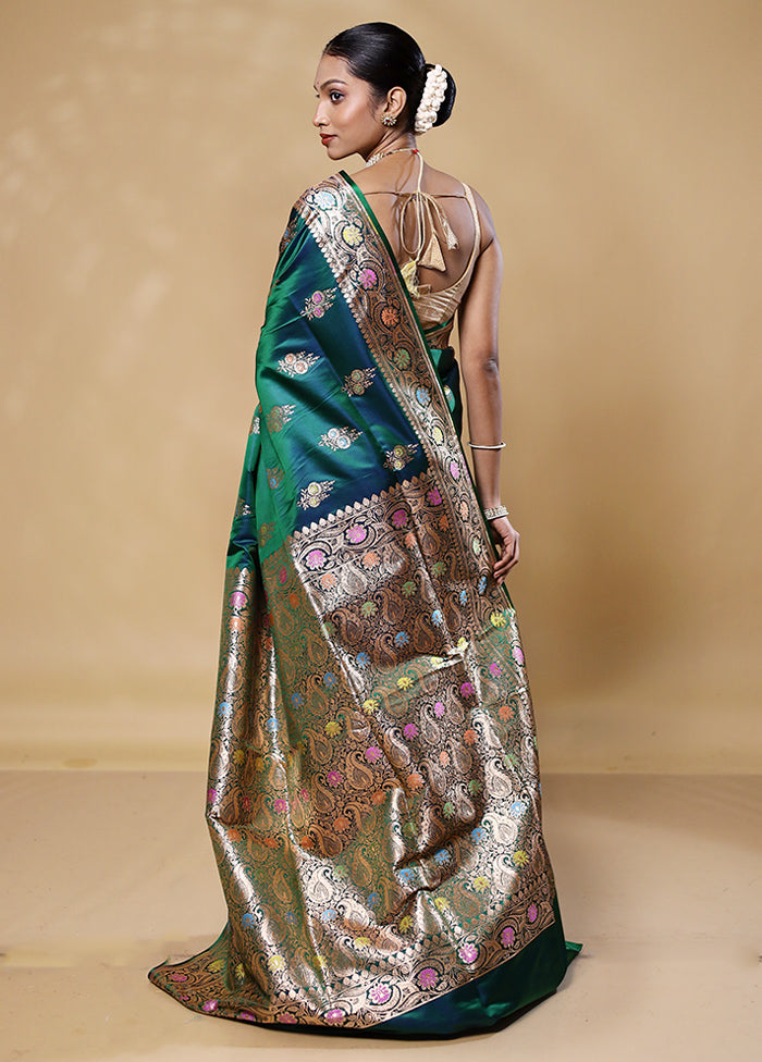 Green Banarasi Silk Saree With Blouse Piece