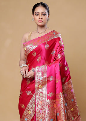 Pink Banarasi Silk Saree With Blouse Piece