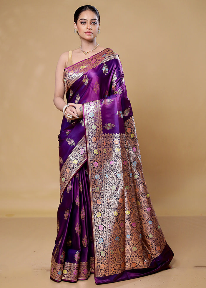 Purple Banarasi Silk Saree With Blouse Piece