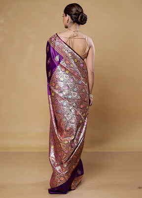 Purple Banarasi Silk Saree With Blouse Piece