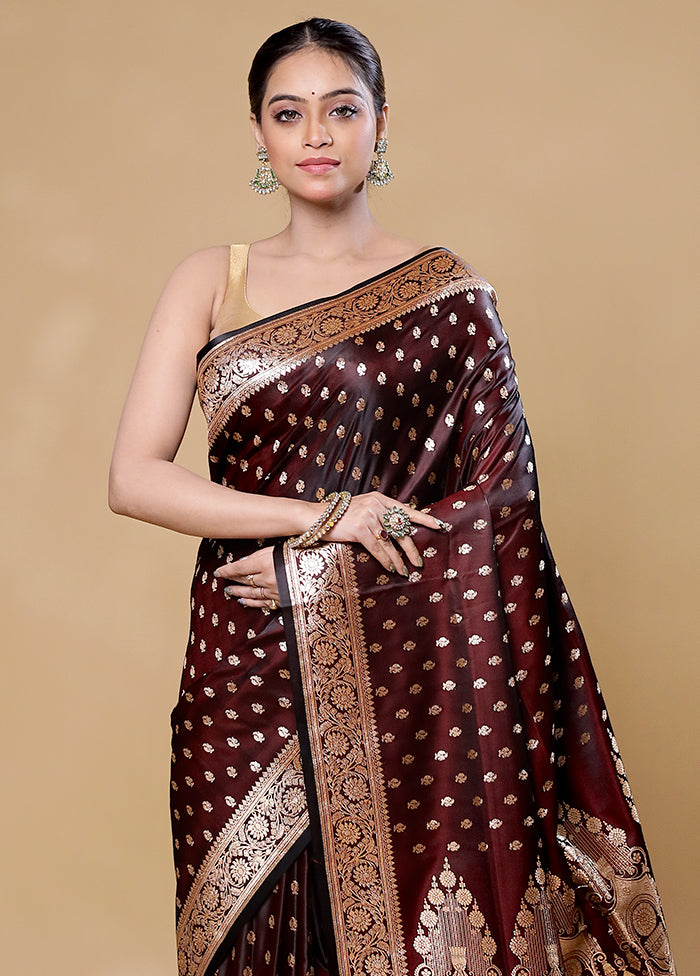 Brown Banarasi Silk Saree With Blouse Piece