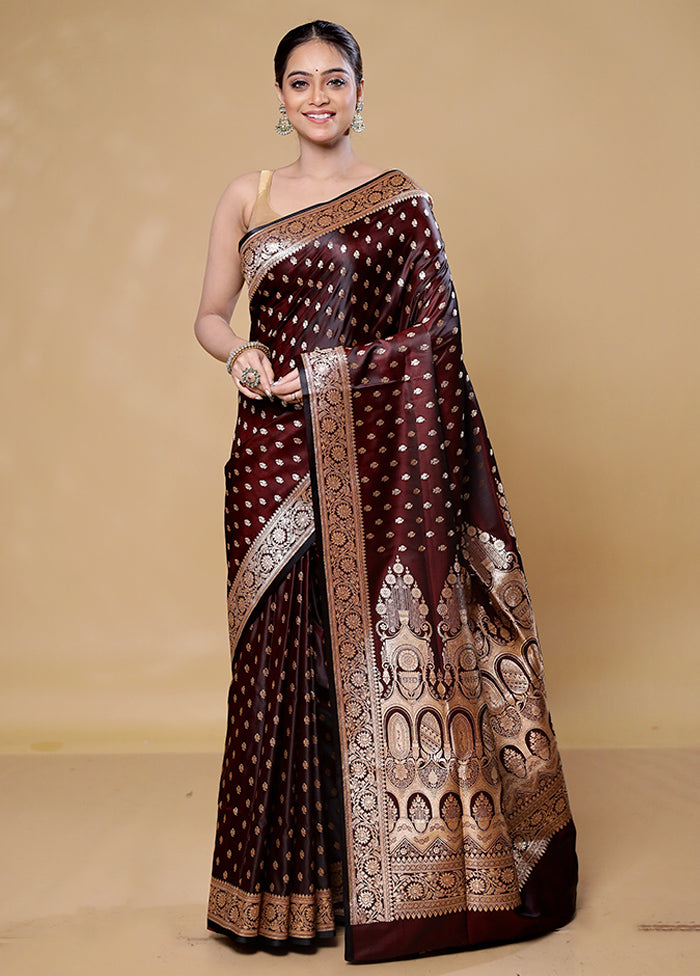 Brown Banarasi Silk Saree With Blouse Piece