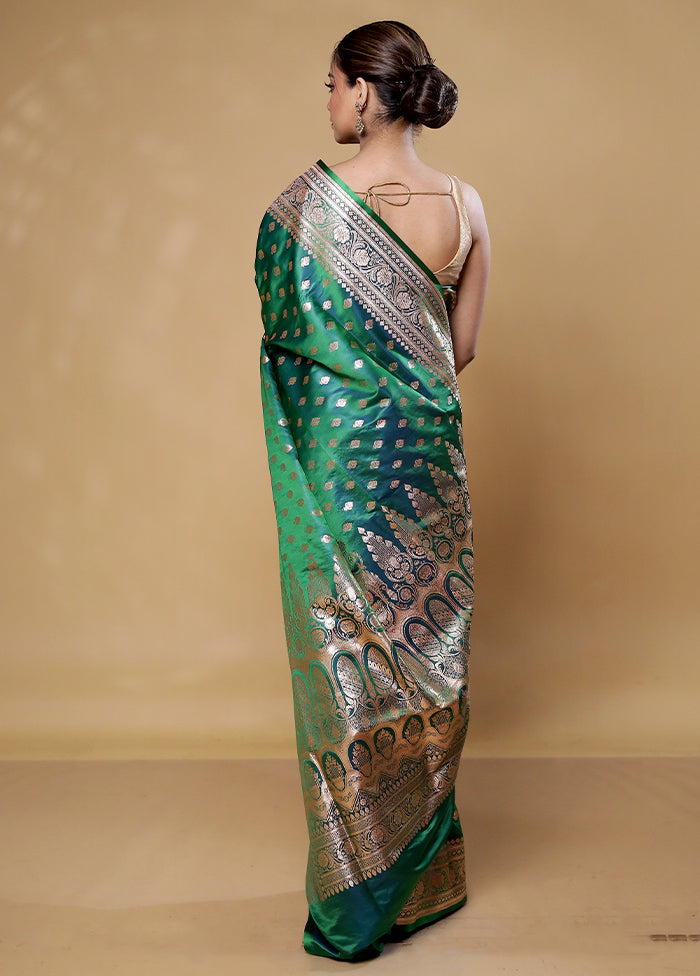 Green Banarasi Silk Saree With Blouse Piece