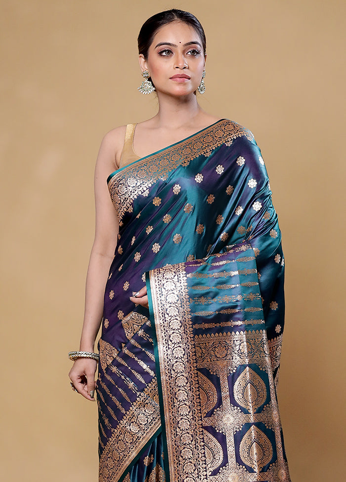 Blue Banarasi Silk Saree With Blouse Piece