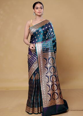 Blue Banarasi Silk Saree With Blouse Piece