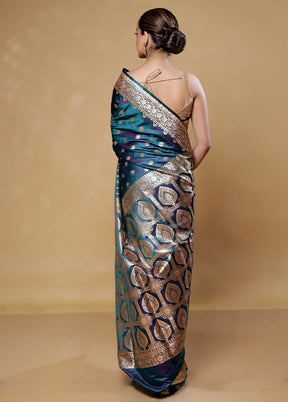 Blue Banarasi Silk Saree With Blouse Piece