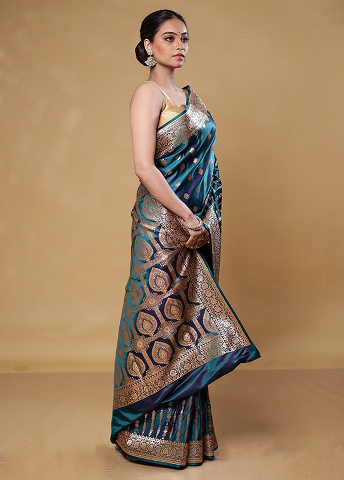 Blue Banarasi Silk Saree With Blouse Piece