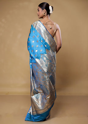 Blue Banarasi Silk Saree With Blouse Piece