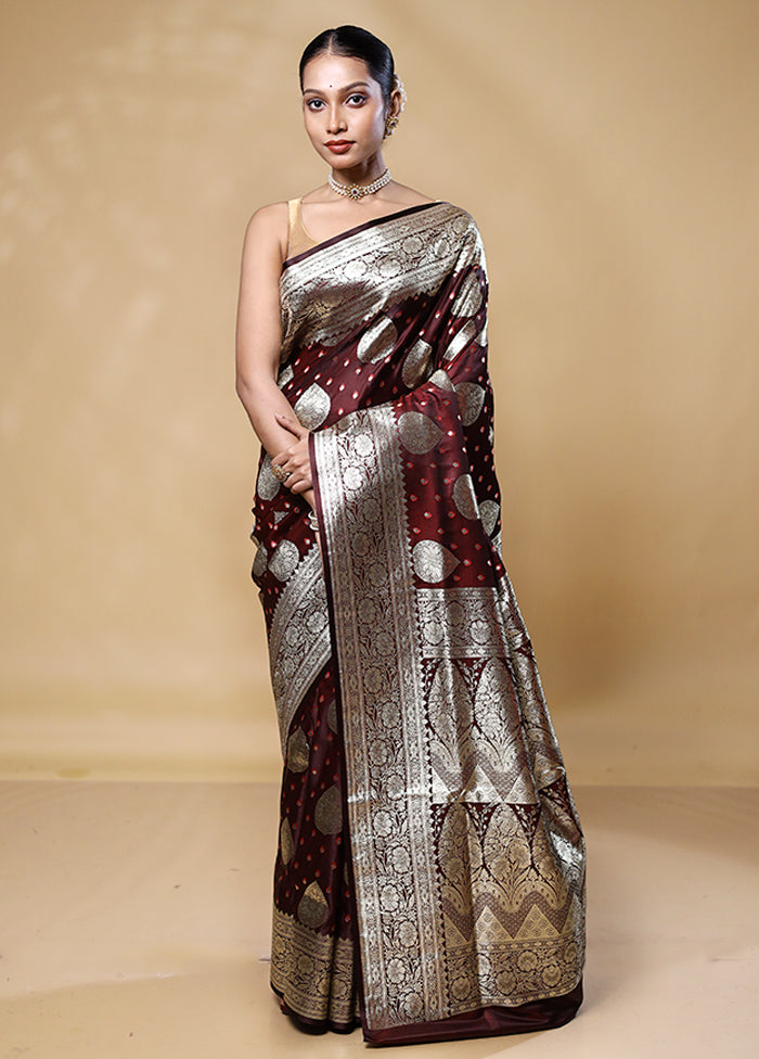 Brown Banarasi Silk Saree With Blouse Piece