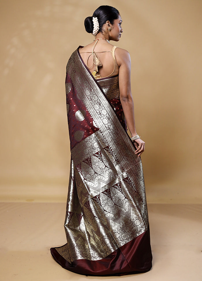 Brown Banarasi Silk Saree With Blouse Piece