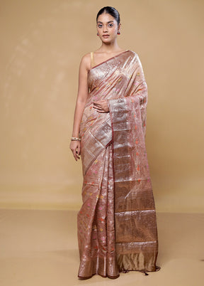 Pink Crushed Tissue Silk Saree With Blouse Piece