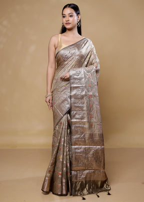 Grey Tissue Silk Saree With Blouse Piece