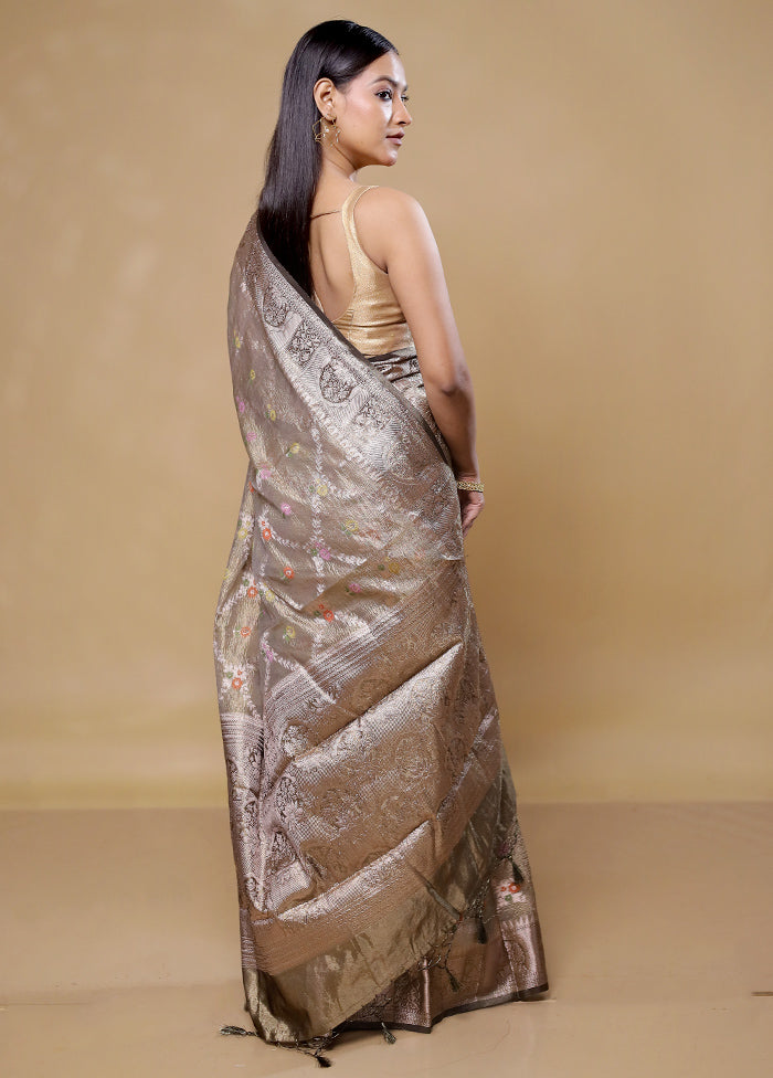 Grey Tissue Silk Saree With Blouse Piece