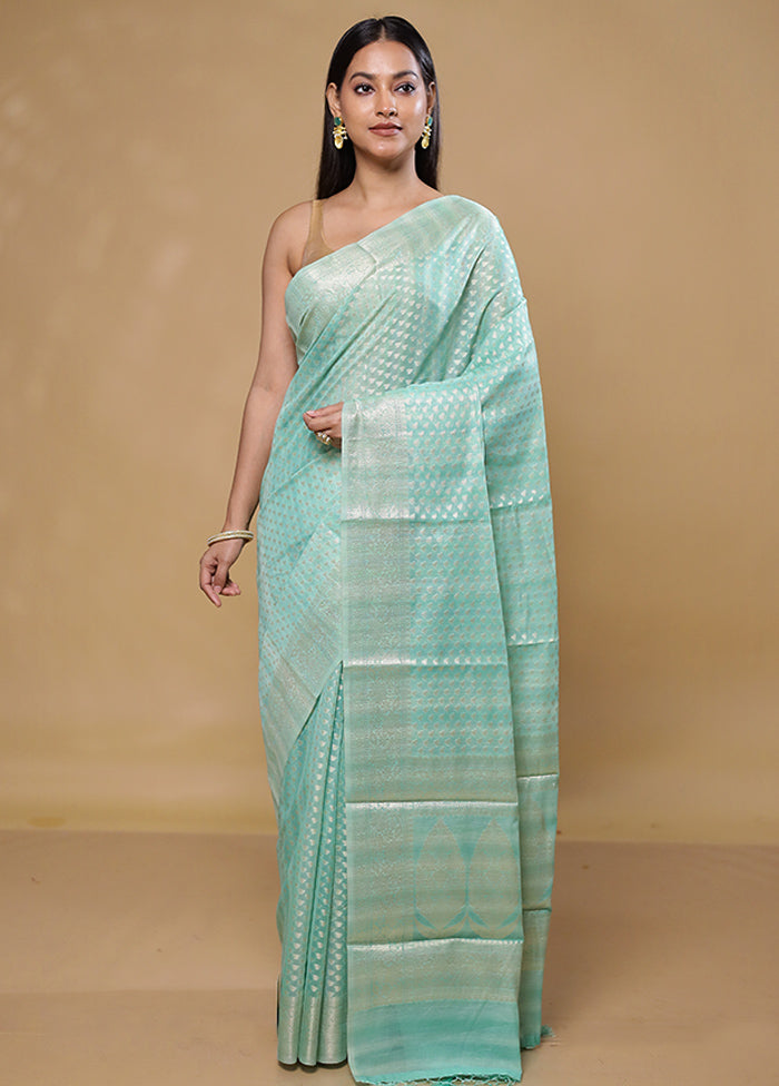 Blue Cotton Saree With Blouse Piece