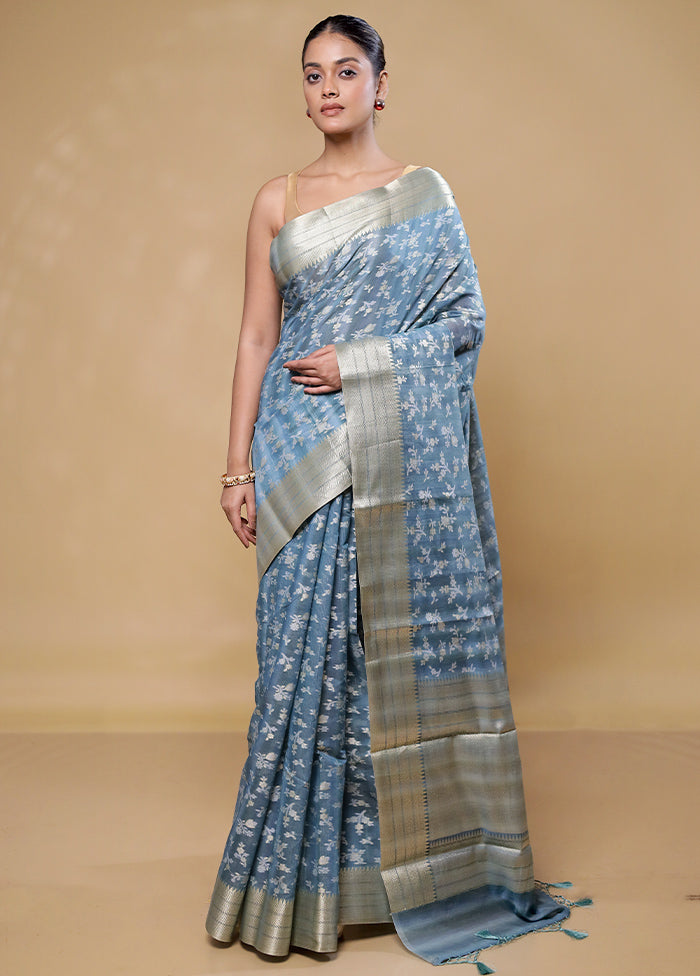 Blue Cotton Saree With Blouse Piece