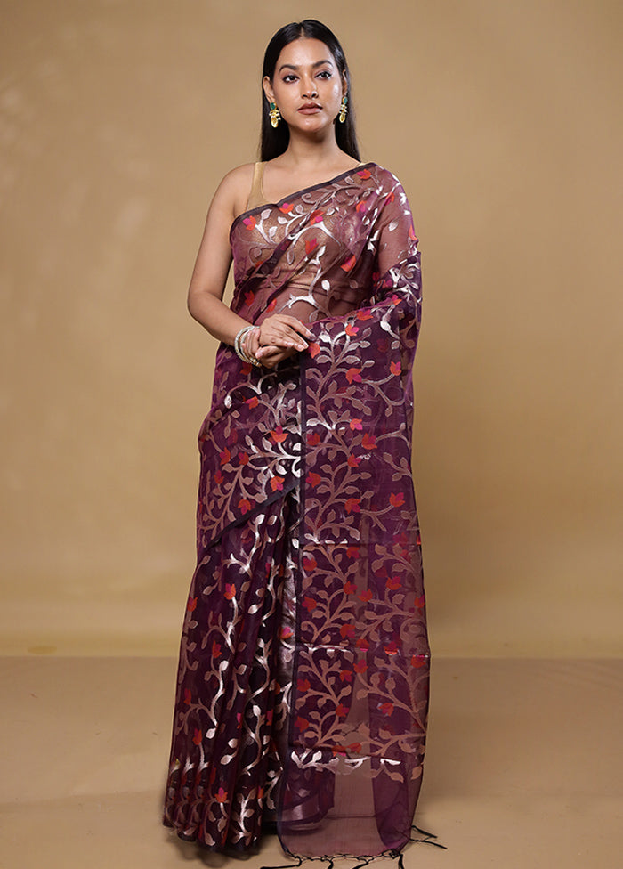 Brown Organza Saree With Blouse Piece