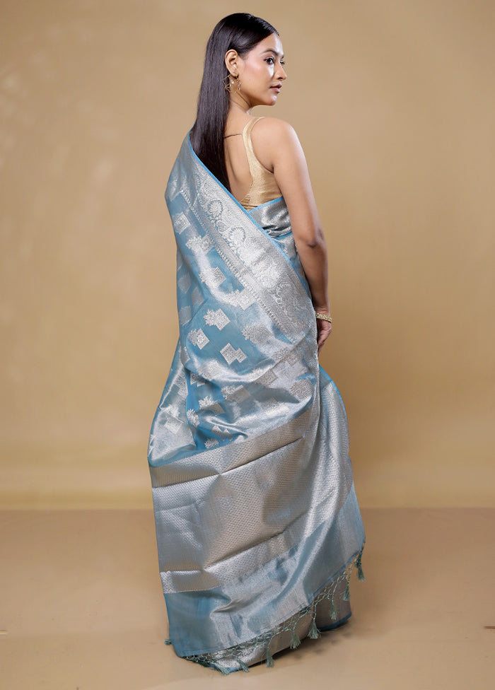 Blue Tissue Silk Saree With Blouse Piece