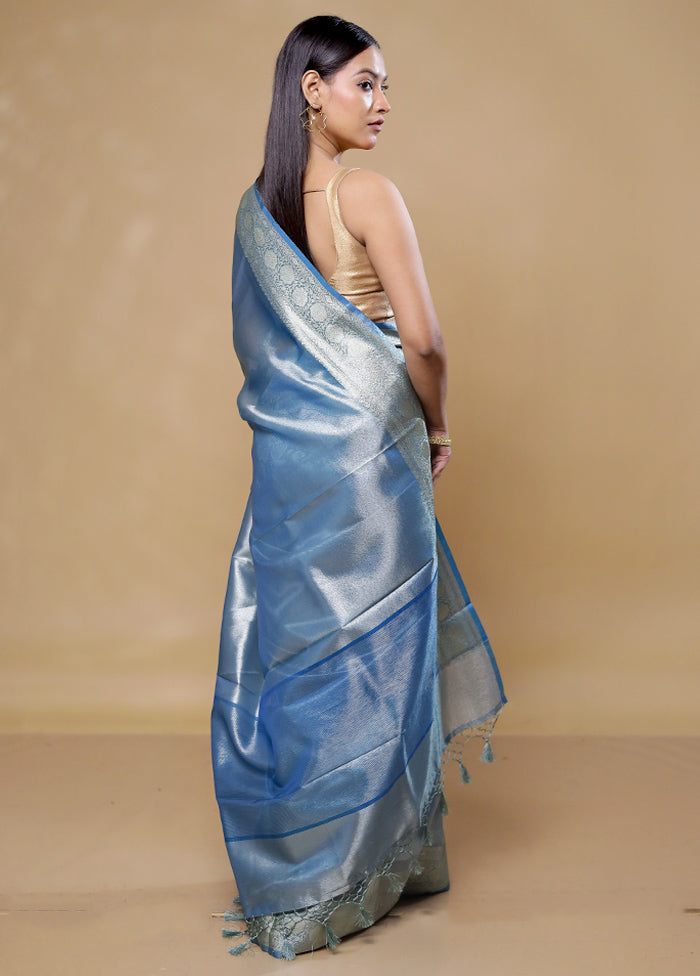 Blue Tissue Silk Saree With Blouse Piece