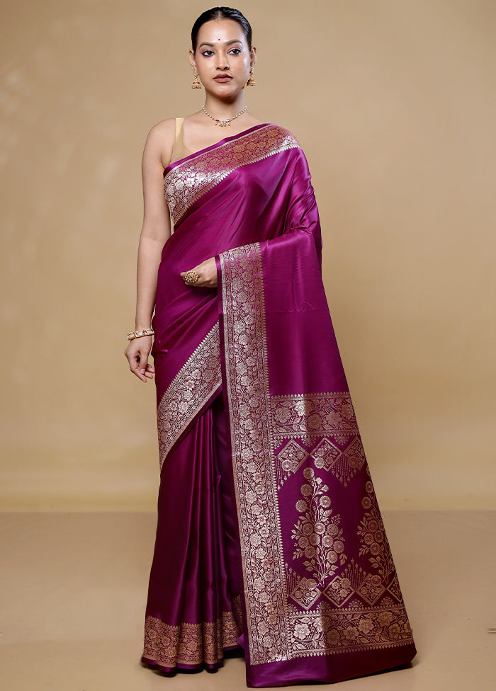 Purple Banarasi Silk Saree With Blouse Piece