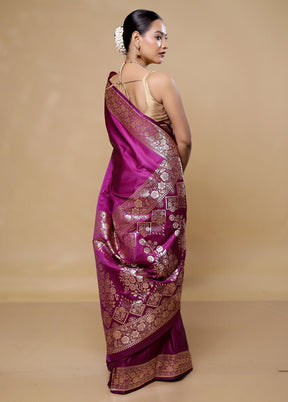 Purple Banarasi Silk Saree With Blouse Piece